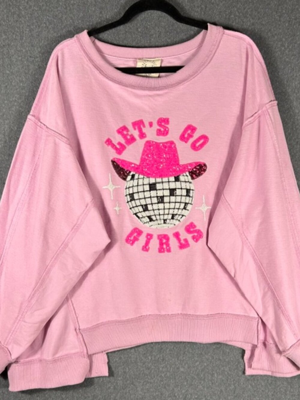 Fantastic Fawn Crewneck Sweatshirt Sz Large Womens Pink Lets Go Girls Disco Ball